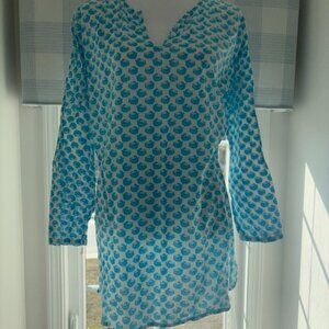 Madison Mathews Blue White Print Cotton Tunic Beach Cover Up Dress Size XL
